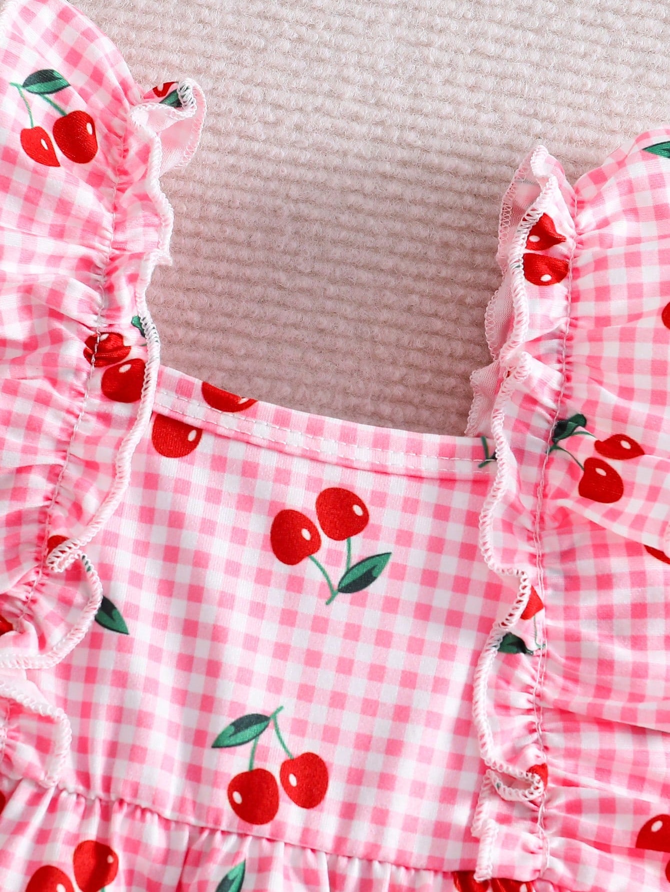 Vintaside Kids 2pcs Newborn Baby Girl Pink Gingham Cherry Print Dress With Cute Bow Headband,Soft Skin-Friendly Ruffled Summer Clothes,Red And White Polka Dot,Cute