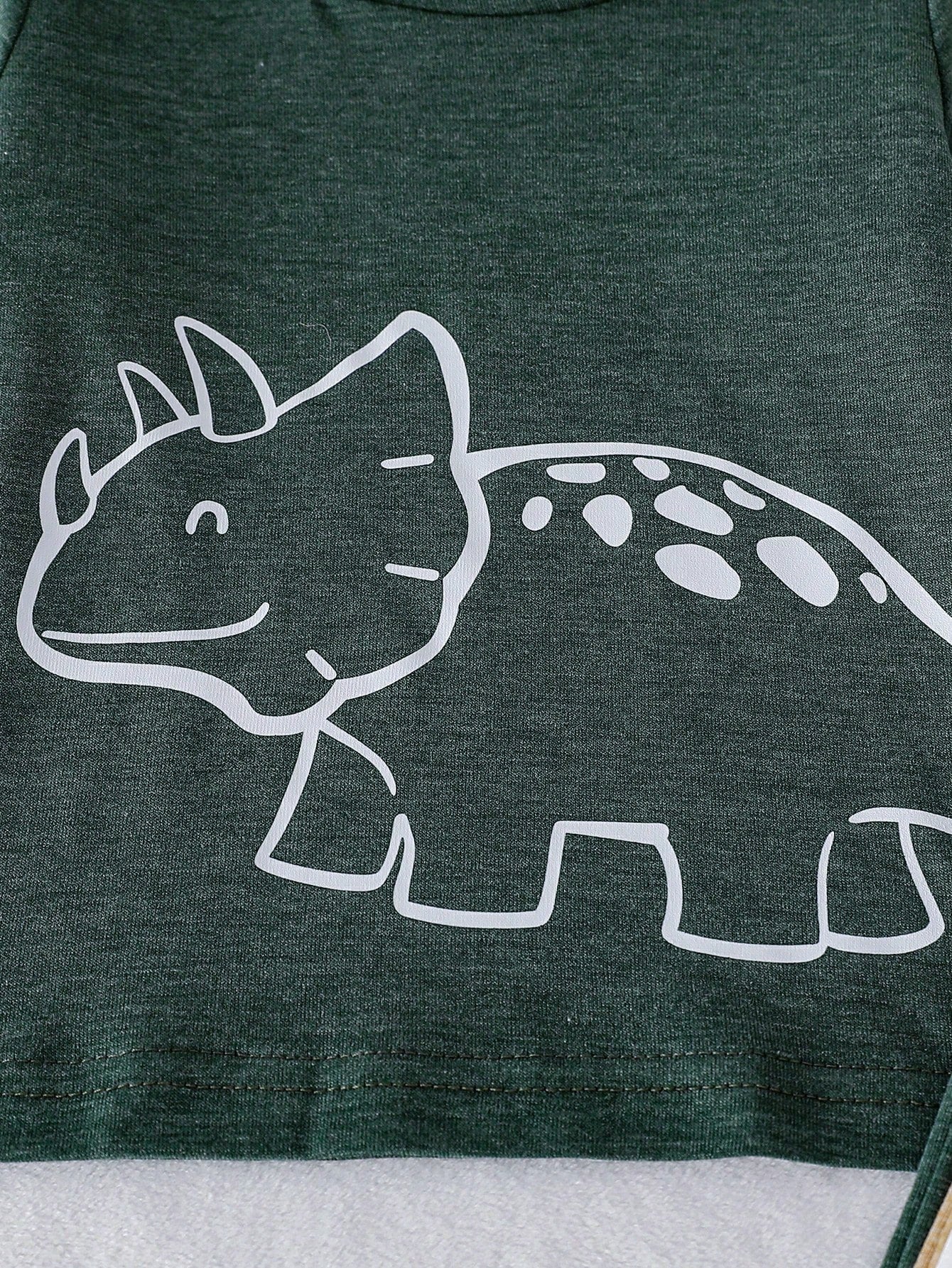 Vintaside Kids 3 Sets Baby Boy Spring/Autumn Multi-Color Beige Khaki Dark Green Minimalist Playful Cartoon Dinosaur All-Over Print & Single Print Crew Neck Long Sleeve Top With Matching Pattern