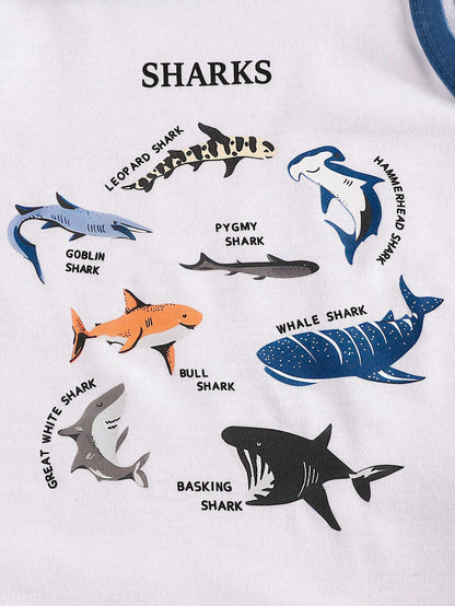 Vintaside Kids 4pcs Baby Boys' Funny Shark Print & Striped Sleeveless Romper, Spring/Summer Holiday