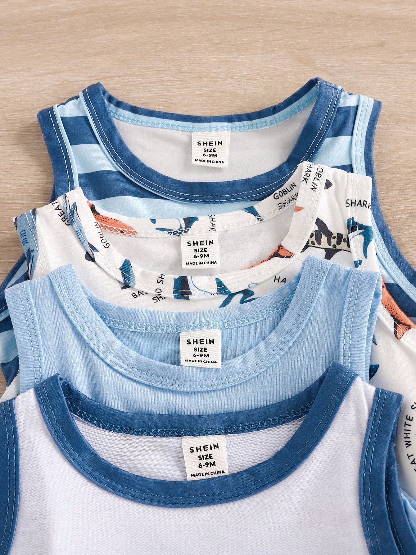 Vintaside Kids 4pcs Baby Boys' Funny Shark Print & Striped Sleeveless Romper, Spring/Summer Holiday
