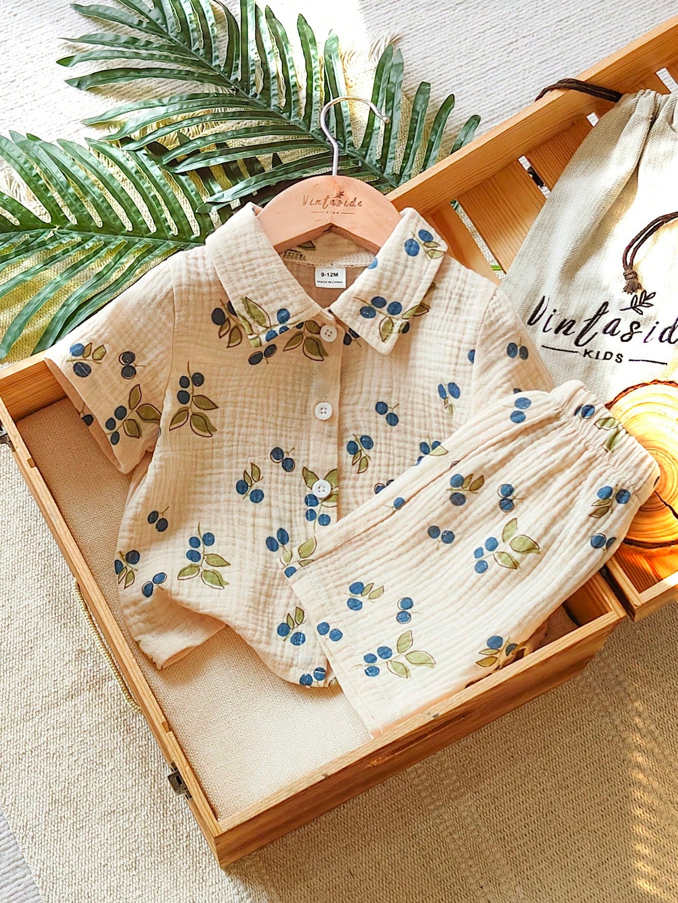 Vintaside Kids Baby Boy Summer Casual Cute Leaf Print Shirt And Shorts Set Vacation Holiday Beige