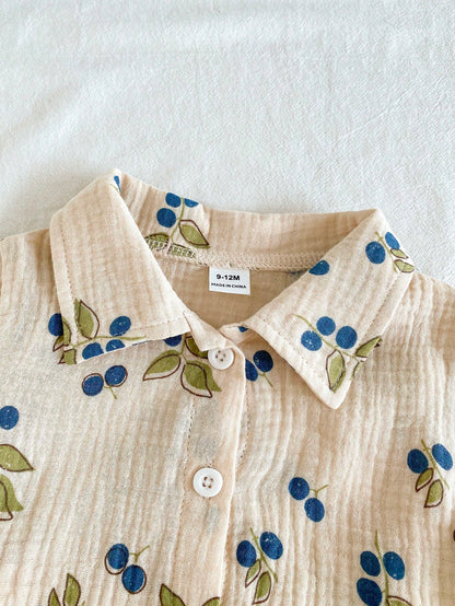 Vintaside Kids Baby Boy Summer Casual Cute Leaf Print Shirt And Shorts Set Vacation Holiday Beige