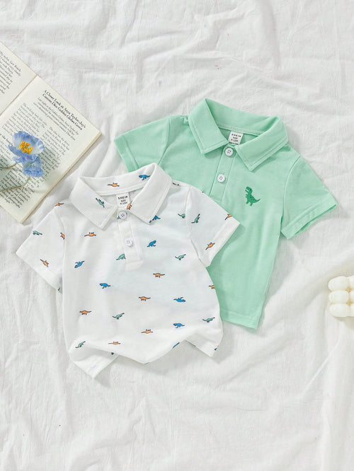 Vintaside Kids Baby Boys Summer Casual POLO Shirt 2pcs Sets,White Graphic Knitted Fabric,Back-To-School Carrer Day,Loose Striped Print Top For Party Wedding School