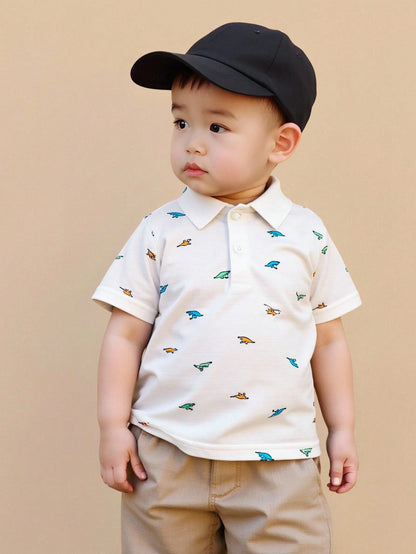 Vintaside Kids Baby Boys Summer Casual POLO Shirt 2pcs Sets,White Graphic Knitted Fabric,Back-To-School Carrer Day,Loose Striped Print Top For Party Wedding School
