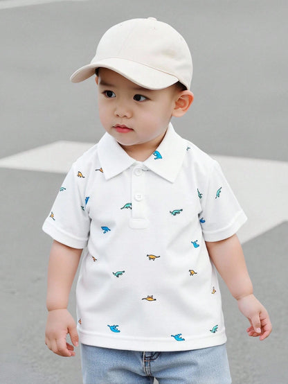 Vintaside Kids Baby Boys Summer Casual POLO Shirt 2pcs Sets,White Graphic Knitted Fabric,Back-To-School Carrer Day,Loose Striped Print Top For Party Wedding School