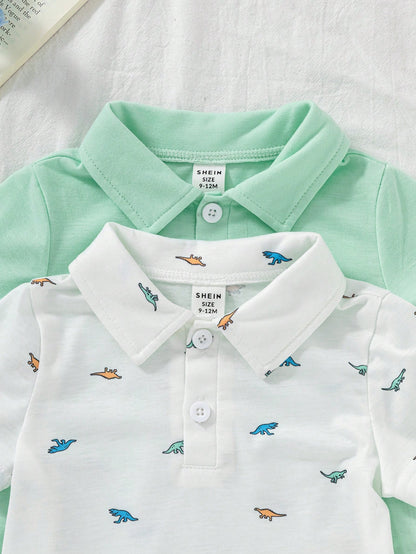 Vintaside Kids Baby Boys Summer Casual POLO Shirt 2pcs Sets,White Graphic Knitted Fabric,Back-To-School Carrer Day,Loose Striped Print Top For Party Wedding School