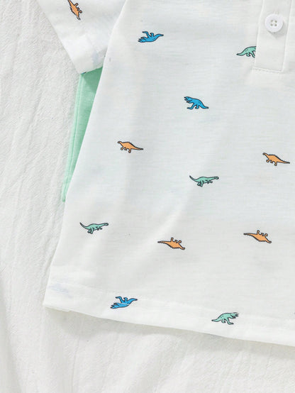 Vintaside Kids Baby Boys Summer Casual POLO Shirt 2pcs Sets,White Graphic Knitted Fabric,Back-To-School Carrer Day,Loose Striped Print Top For Party Wedding School