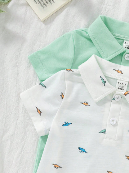 Vintaside Kids Baby Boys Summer Casual POLO Shirt 2pcs Sets,White Graphic Knitted Fabric,Back-To-School Carrer Day,Loose Striped Print Top For Party Wedding School