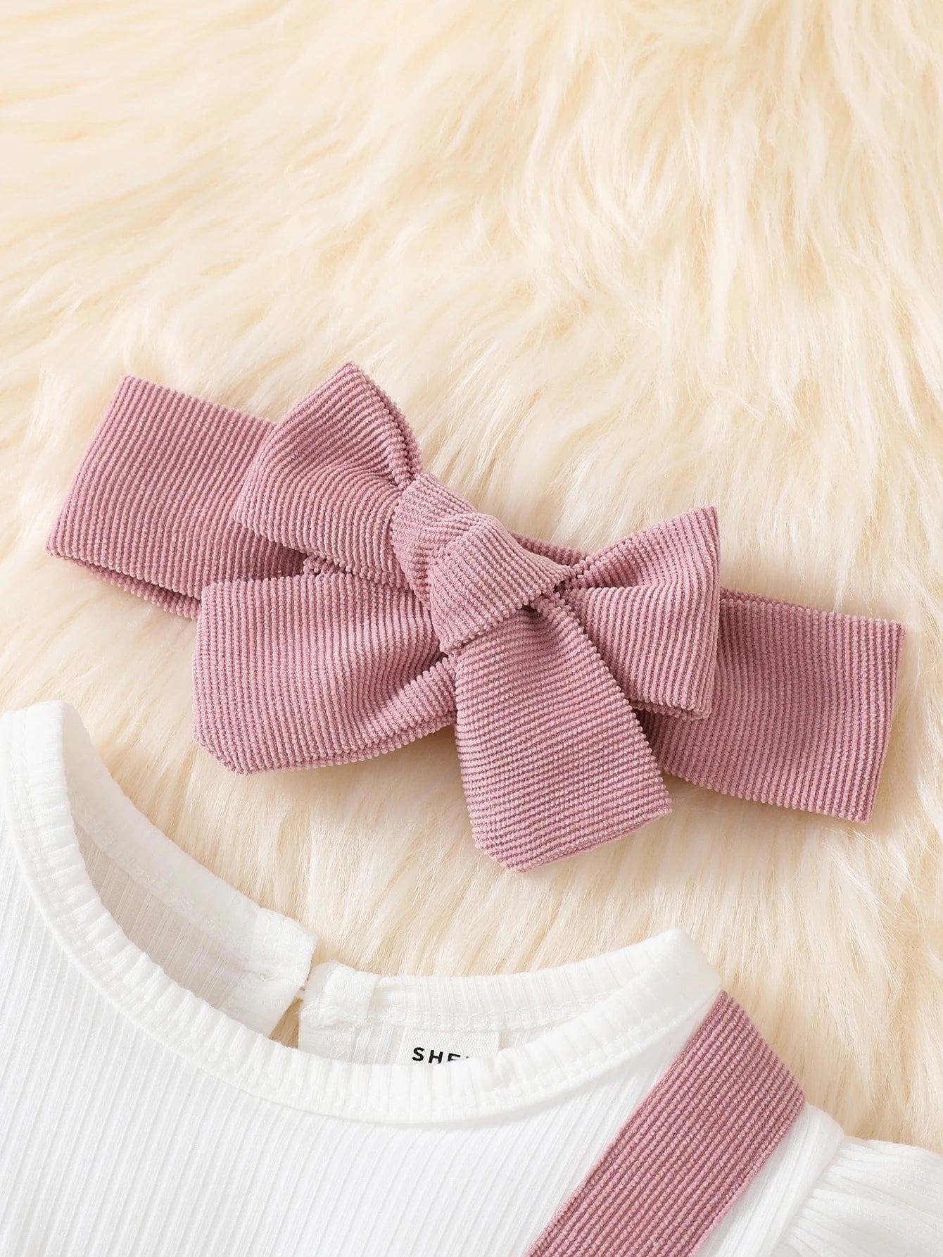 Vintaside Kids Baby Girl Colorblock Bow Front Ruffle Trim Bodysuit With Headband