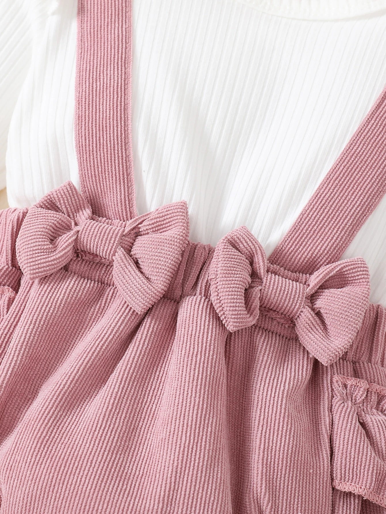 Vintaside Kids Baby Girl Colorblock Bow Front Ruffle Trim Bodysuit With Headband