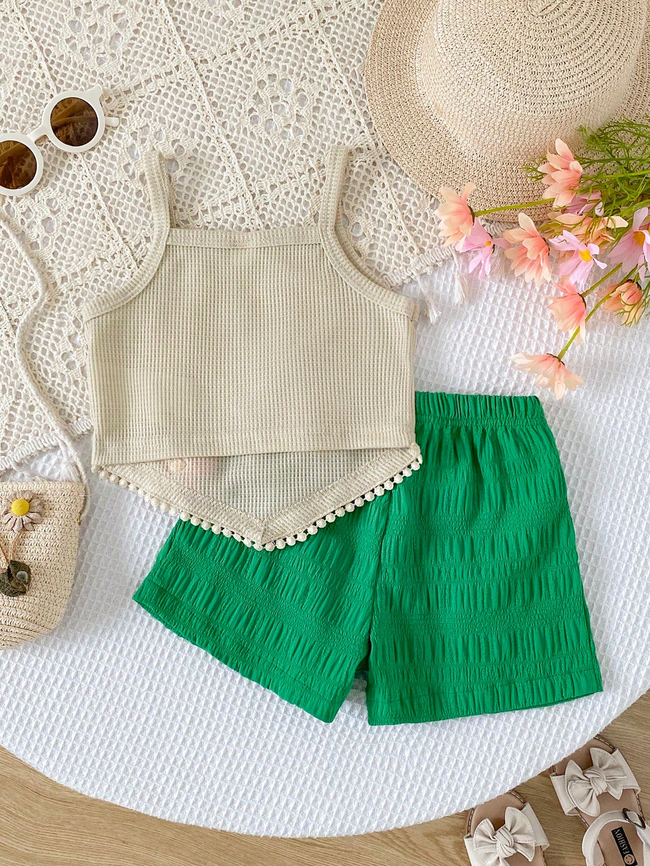 Vintaside Kids Baby Girl Floral Decor Camisole Top And Shorts Casual Daily Outfit