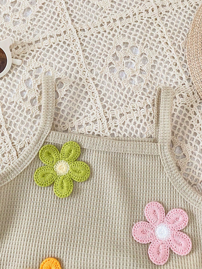 Vintaside Kids Baby Girl Floral Decor Camisole Top And Shorts Casual Daily Outfit