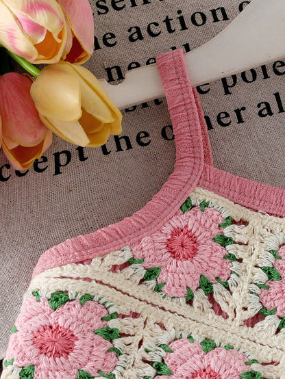 Vintaside Kids Baby Girl Pink Floral Embroidery Delicate Strap Top & Solid Color Pants 2 Pieces Set Cute Summer Casual Fashion Sunshine Outfit For Vacation Outdoor