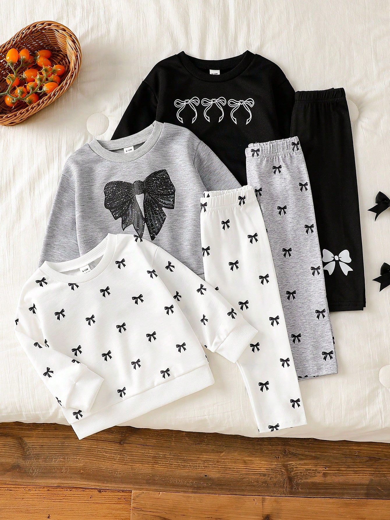 Vintaside Kids Infant & Toddler Long Sleeve Sweatshirt & Leggings Set: Ribbed Crew Neck Colorblock Top + Elastic 9/10 Length Pants + Baby Girl Sequin Bow Print Casual Outfit Set
