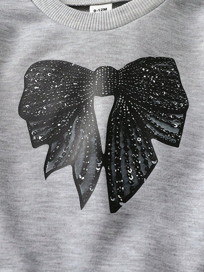 Vintaside Kids Infant & Toddler Long Sleeve Sweatshirt & Leggings Set: Ribbed Crew Neck Colorblock Top + Elastic 9/10 Length Pants + Baby Girl Sequin Bow Print Casual Outfit Set