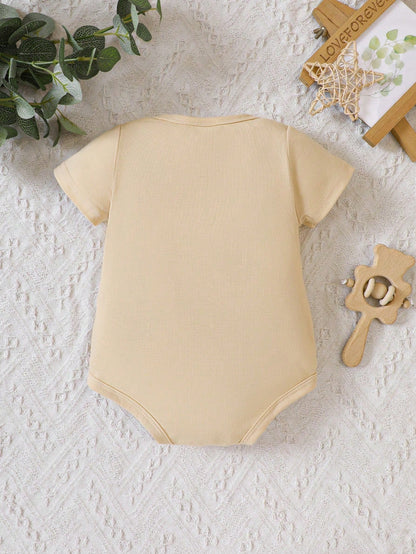 Vintaside Kids Newborn Baby Boy's Casual Modest Wearable Basic Bodysuit With Fun Letter Pattern Nursery Beige Summer