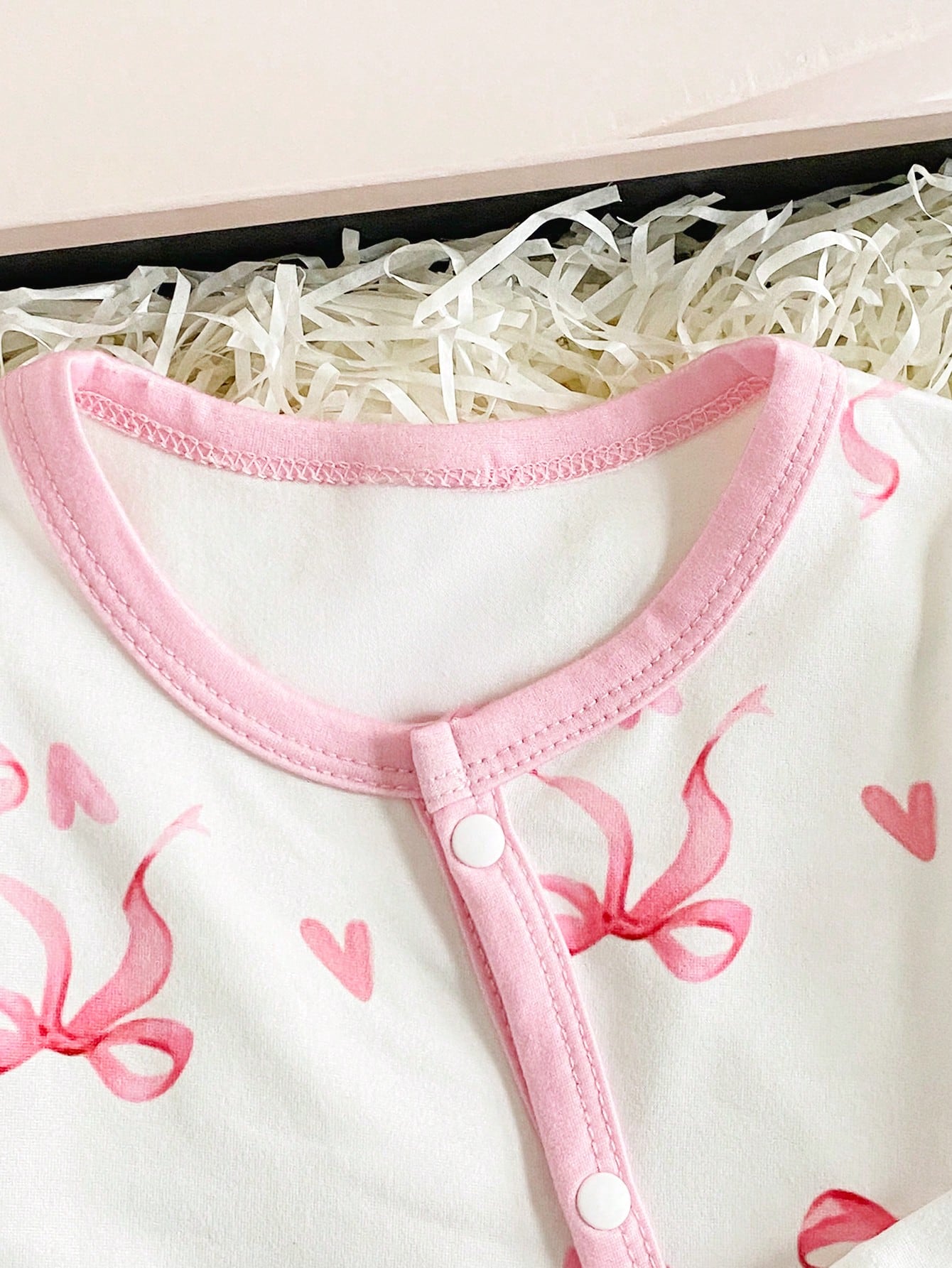 Vintaside Kids Newborn Baby Girl Cute Bow Print Knitted Footie Jumpsuit Soft Comfortable Crew Neck Long Sleeve Light Pink Autumn Night Outfit Valentine's Day Kawaii