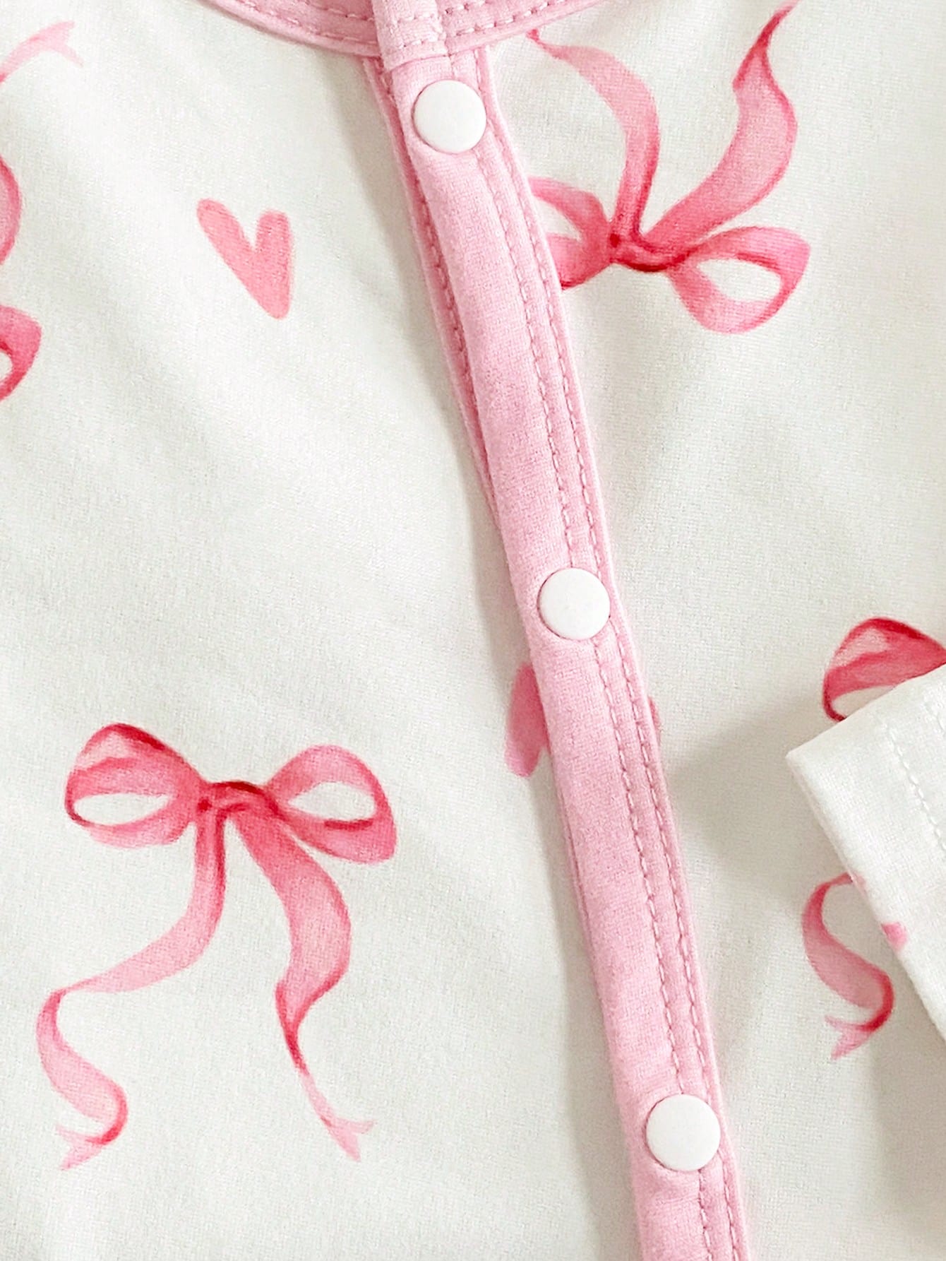 Vintaside Kids Newborn Baby Girl Cute Bow Print Knitted Footie Jumpsuit Soft Comfortable Crew Neck Long Sleeve Light Pink Autumn Night Outfit Valentine's Day Kawaii