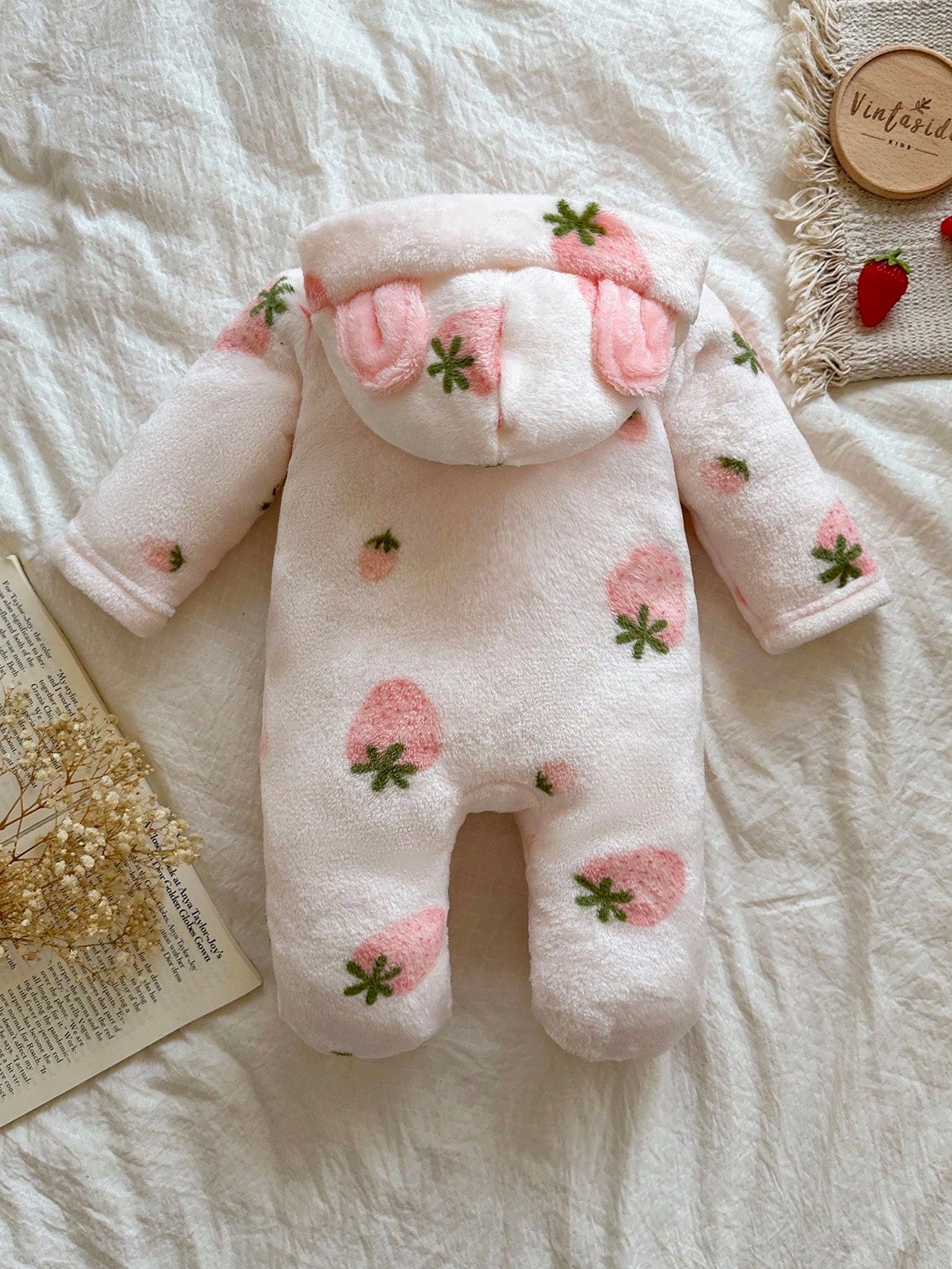 Vintaside Kids Newborn Simple Stylish Cute Pink Long Sleeve Hooded Fleece Jumpsuit Loungewear Autumn Cute Kawaii