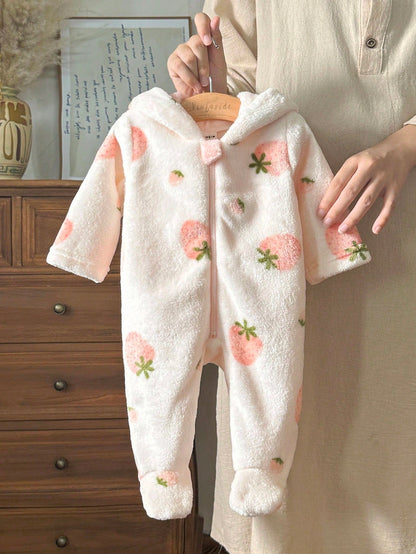 Vintaside Kids Newborn Simple Stylish Cute Pink Long Sleeve Hooded Fleece Jumpsuit Loungewear Autumn Cute Kawaii