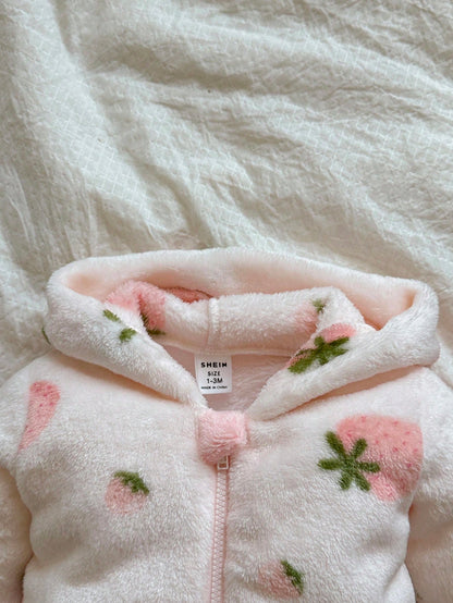 Vintaside Kids Newborn Simple Stylish Cute Pink Long Sleeve Hooded Fleece Jumpsuit Loungewear Autumn Cute Kawaii