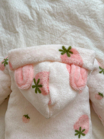 Vintaside Kids Newborn Simple Stylish Cute Pink Long Sleeve Hooded Fleece Jumpsuit Loungewear Autumn Cute Kawaii
