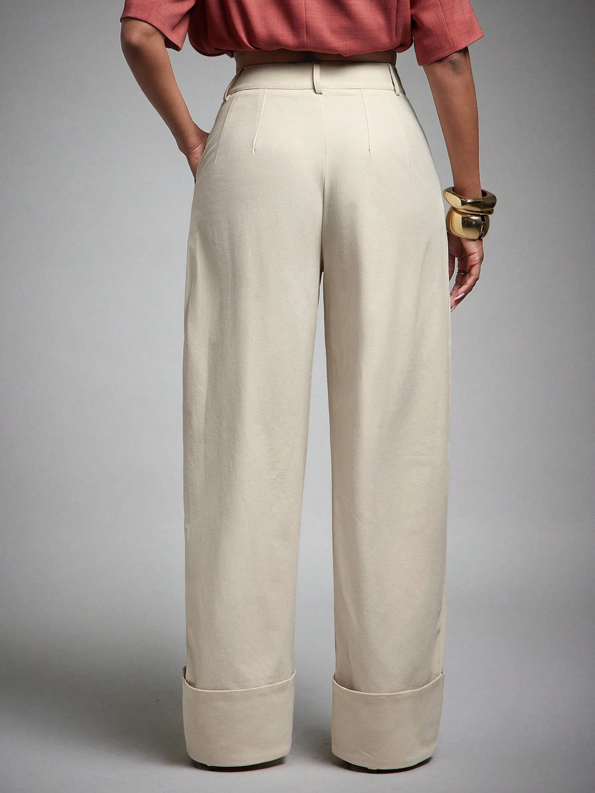 Vixey High Waist Fold Over Cuffed Hem Barrel Leg Trousers