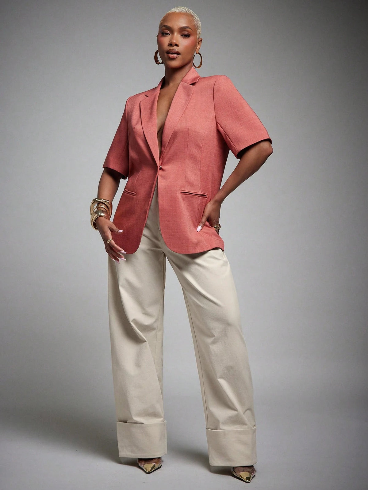 Vixey High Waist Fold Over Cuffed Hem Barrel Leg Trousers