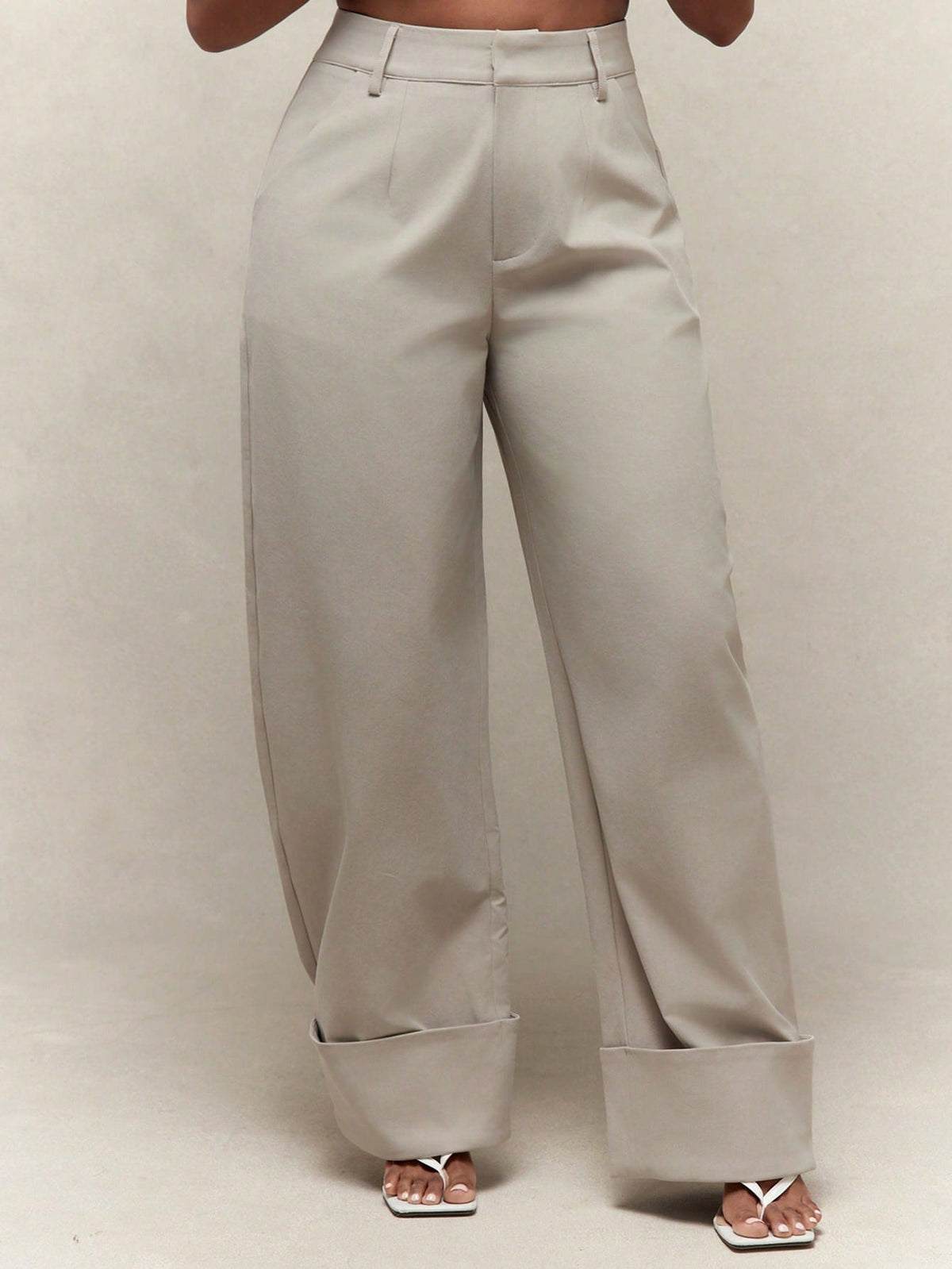 Vixey High Waist Fold Over Cuffed Hem Barrel Leg Trousers