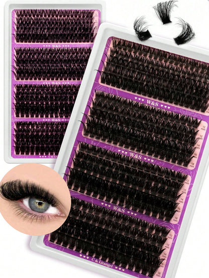Waloshow Fluffy Eyelash Clusters Single Lash Extension, 40D+60D+80D+100D/80D+100D+120D+160D 4 Styles Mixed Tray 5D Fluffy Eyelash Clusters Dense Eyelash Clusters Faux Mink Single Lash Extension