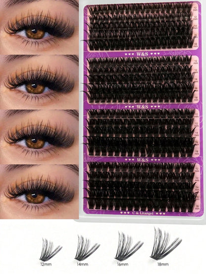 Waloshow Fluffy Eyelash Clusters Single Lash Extension, 40D+60D+80D+100D/80D+100D+120D+160D 4 Styles Mixed Tray 5D Fluffy Eyelash Clusters Dense Eyelash Clusters Faux Mink Single Lash Extension
