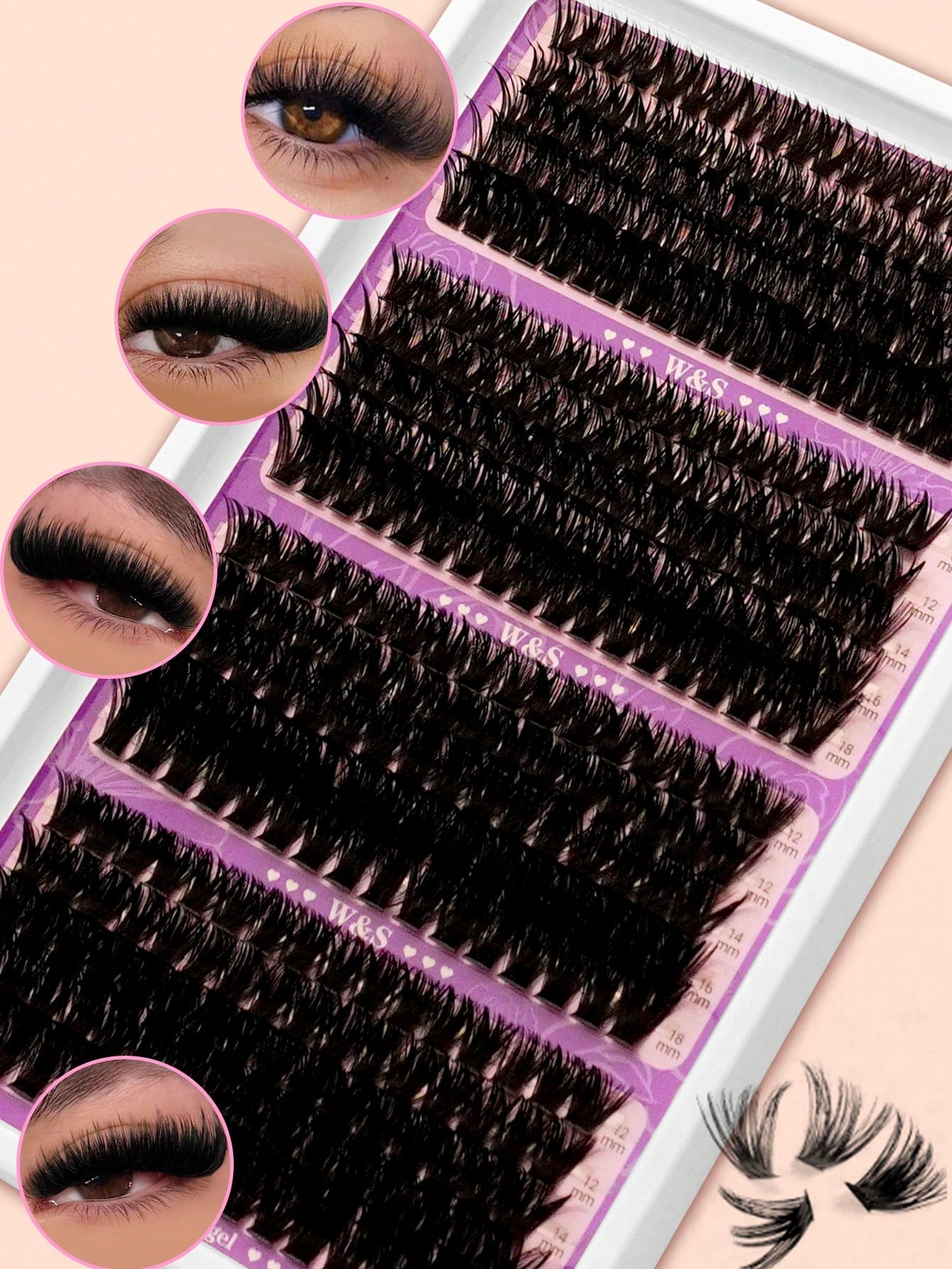 Waloshow Fluffy Eyelash Clusters Single Lash Extension, 40D+60D+80D+100D/80D+100D+120D+160D 4 Styles Mixed Tray 5D Fluffy Eyelash Clusters Dense Eyelash Clusters Faux Mink Single Lash Extension