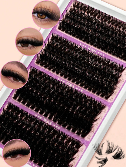 Waloshow Fluffy Eyelash Clusters Single Lash Extension, 40D+60D+80D+100D/80D+100D+120D+160D 4 Styles Mixed Tray 5D Fluffy Eyelash Clusters Dense Eyelash Clusters Faux Mink Single Lash Extension