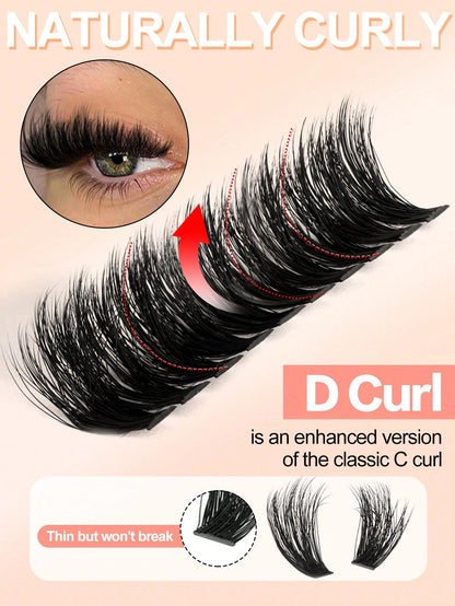 Waloshow Fluffy Eyelash Clusters Single Lash Extension, 40D+60D+80D+100D/80D+100D+120D+160D 4 Styles Mixed Tray 5D Fluffy Eyelash Clusters Dense Eyelash Clusters Faux Mink Single Lash Extension