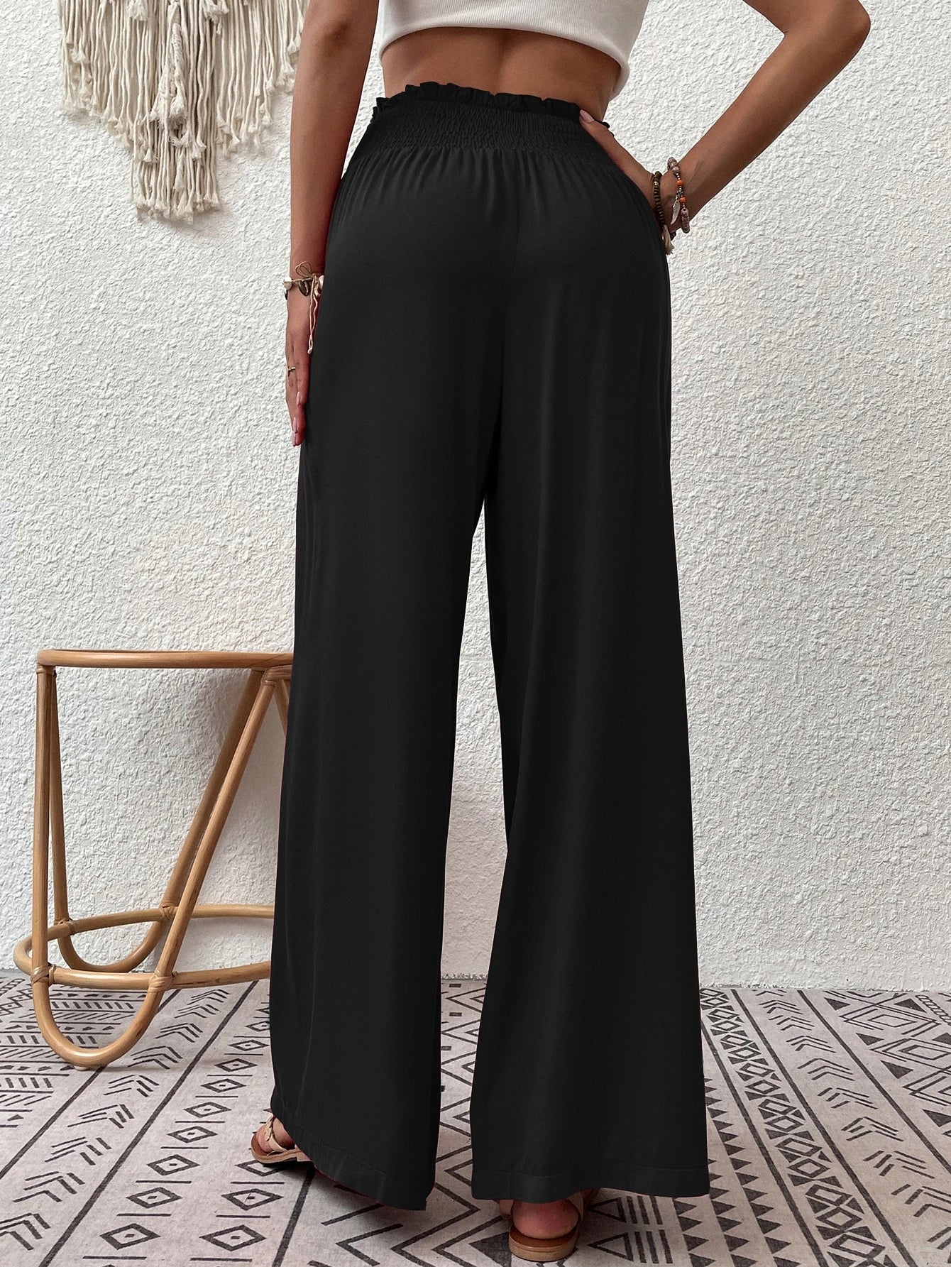 Wandoria Shirred Waist Wide Leg Pants Fall Cloth For Women