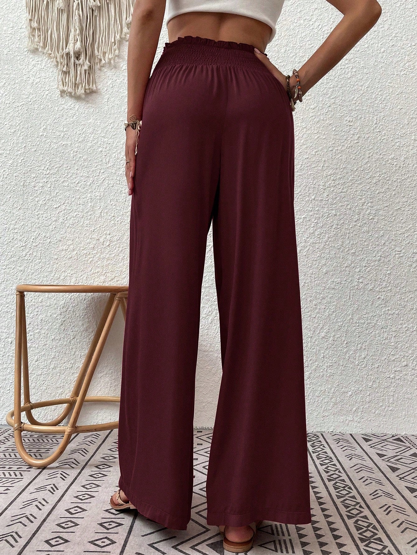 Wandoria Shirred Waist Wide Leg Pants Fall Cloth For Women