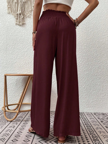 Wandoria Shirred Waist Wide Leg Pants Fall Cloth For Women