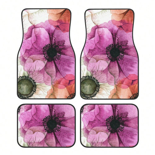 Watercolor Seamless Pattern With Anemones Car Floor Carpet Set Of 4, Auto Interior Floor Mats Durable Front & Rear Carpets For Car Accessories Decoration