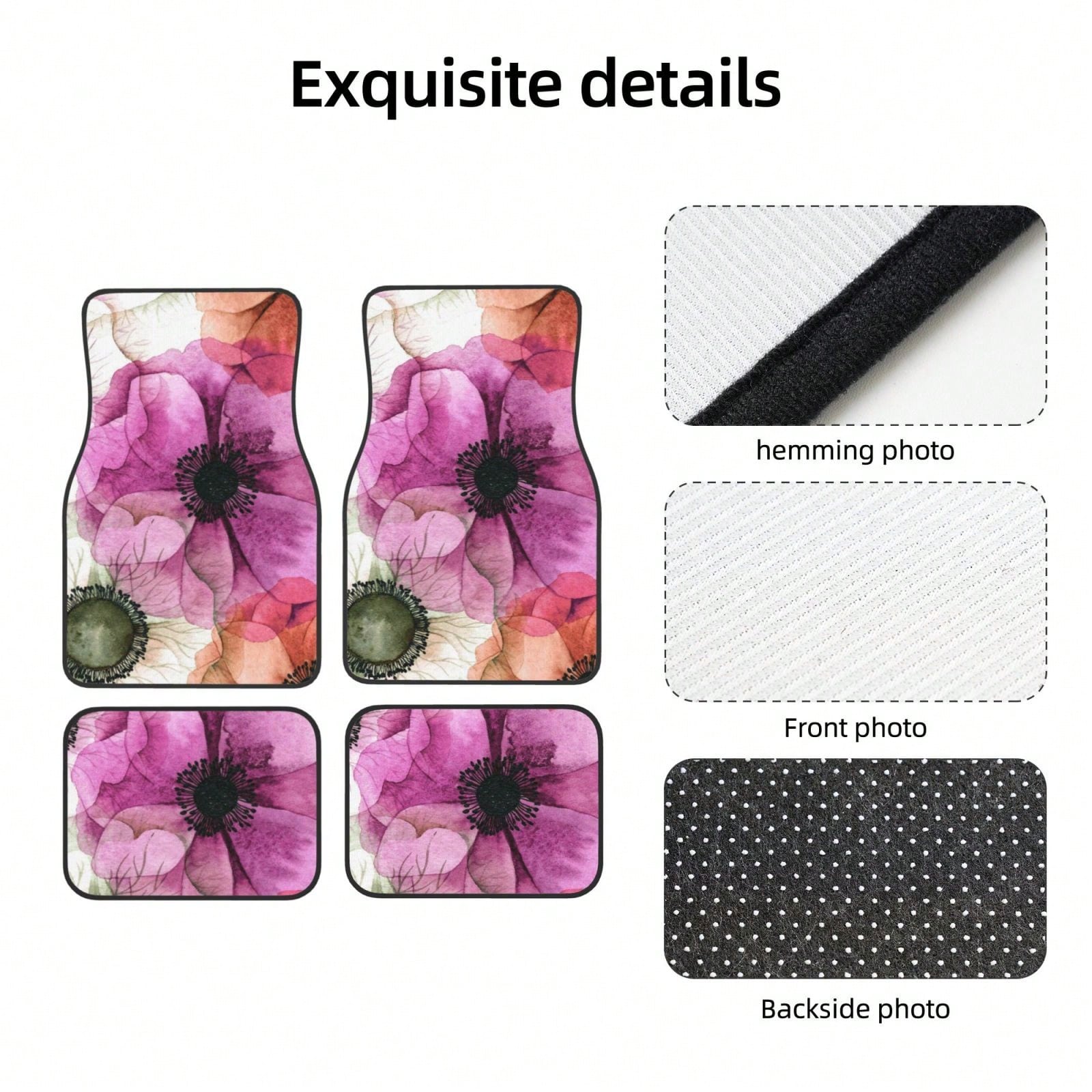 Watercolor Seamless Pattern With Anemones Car Floor Carpet Set Of 4, Auto Interior Floor Mats Durable Front & Rear Carpets For Car Accessories Decoration
