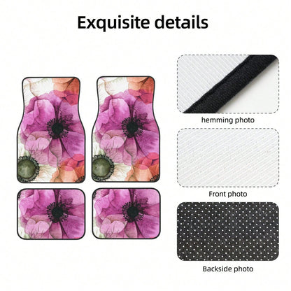 Watercolor Seamless Pattern With Anemones Car Floor Carpet Set Of 4, Auto Interior Floor Mats Durable Front & Rear Carpets For Car Accessories Decoration