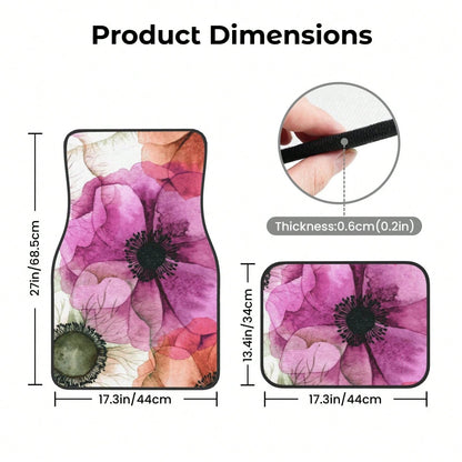 Watercolor Seamless Pattern With Anemones Car Floor Carpet Set Of 4, Auto Interior Floor Mats Durable Front & Rear Carpets For Car Accessories Decoration