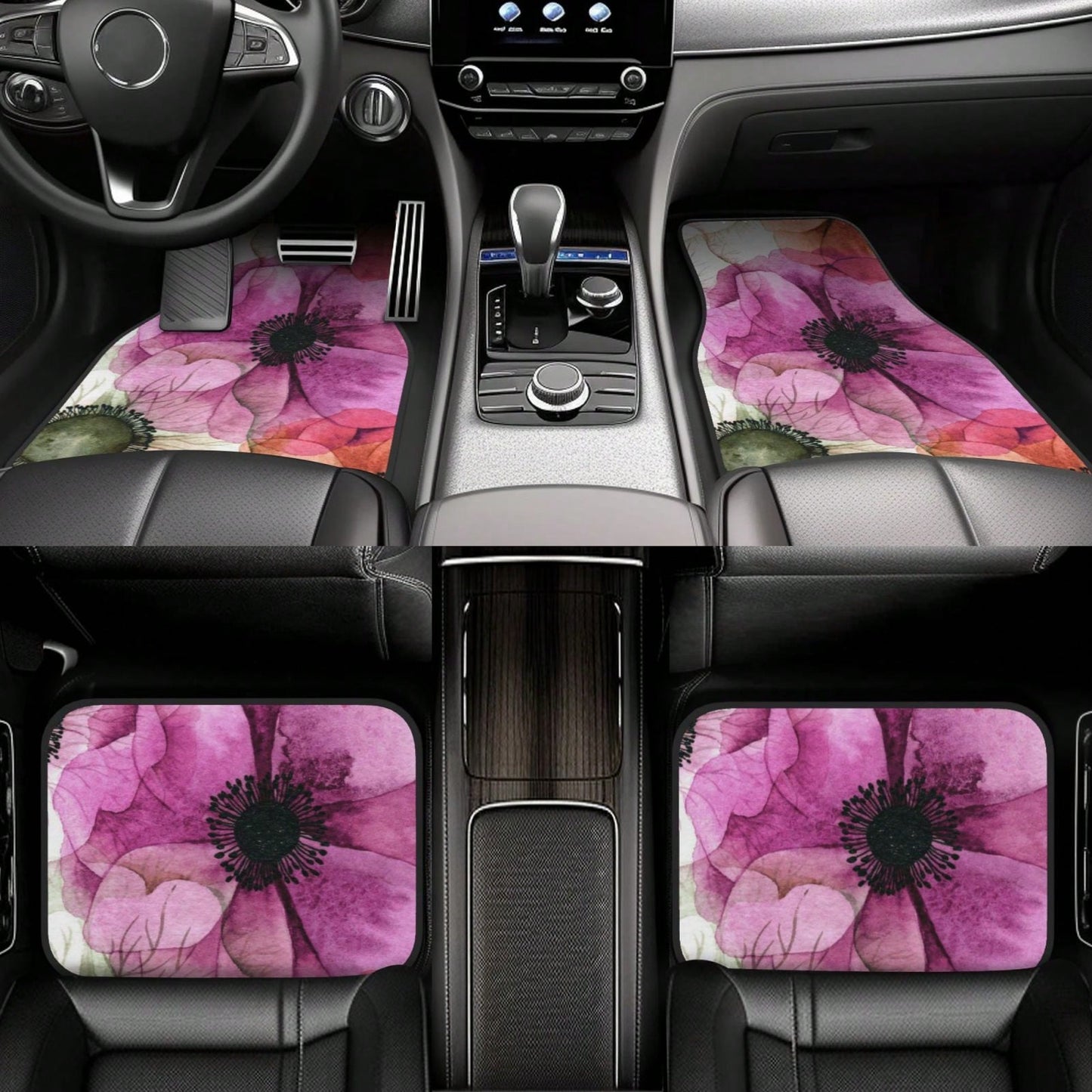 Watercolor Seamless Pattern With Anemones Car Floor Carpet Set Of 4, Auto Interior Floor Mats Durable Front & Rear Carpets For Car Accessories Decoration