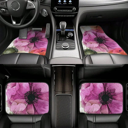 Watercolor Seamless Pattern With Anemones Car Floor Carpet Set Of 4, Auto Interior Floor Mats Durable Front & Rear Carpets For Car Accessories Decoration
