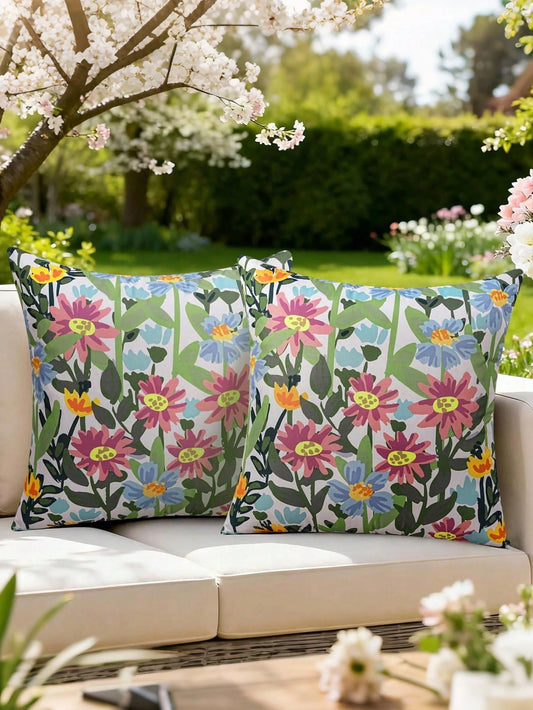 Waterproof Floral Outdoor Throw Pillow Cover, Double-Sided Print, Colorful Flowers, Suitable For Sofa, Patio Furniture, Garden, Porch Bench Decoration, Ideal For Daily Use Or Holidays