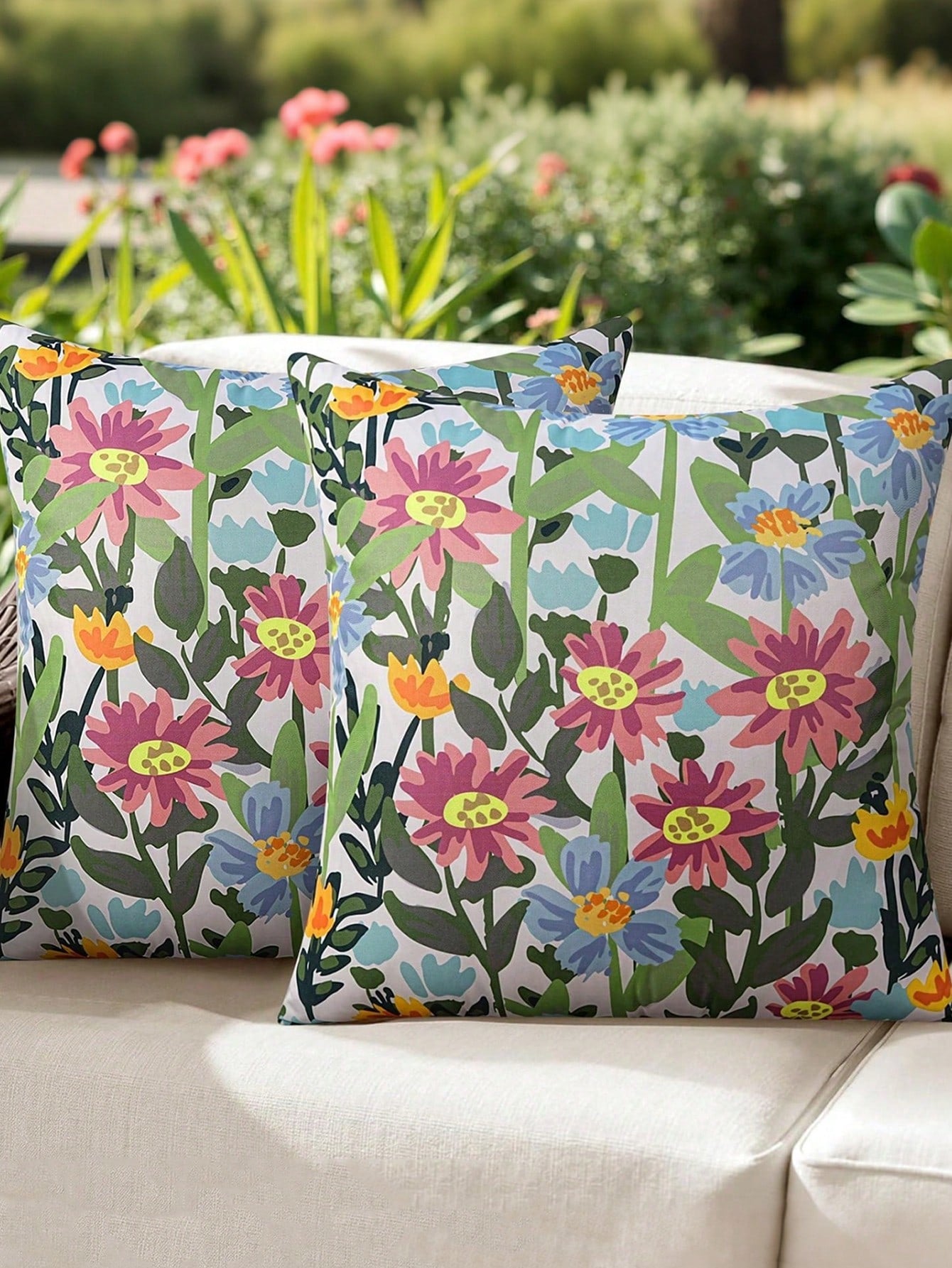 Waterproof Floral Outdoor Throw Pillow Cover, Double-Sided Print, Colorful Flowers, Suitable For Sofa, Patio Furniture, Garden, Porch Bench Decoration, Ideal For Daily Use Or Holidays