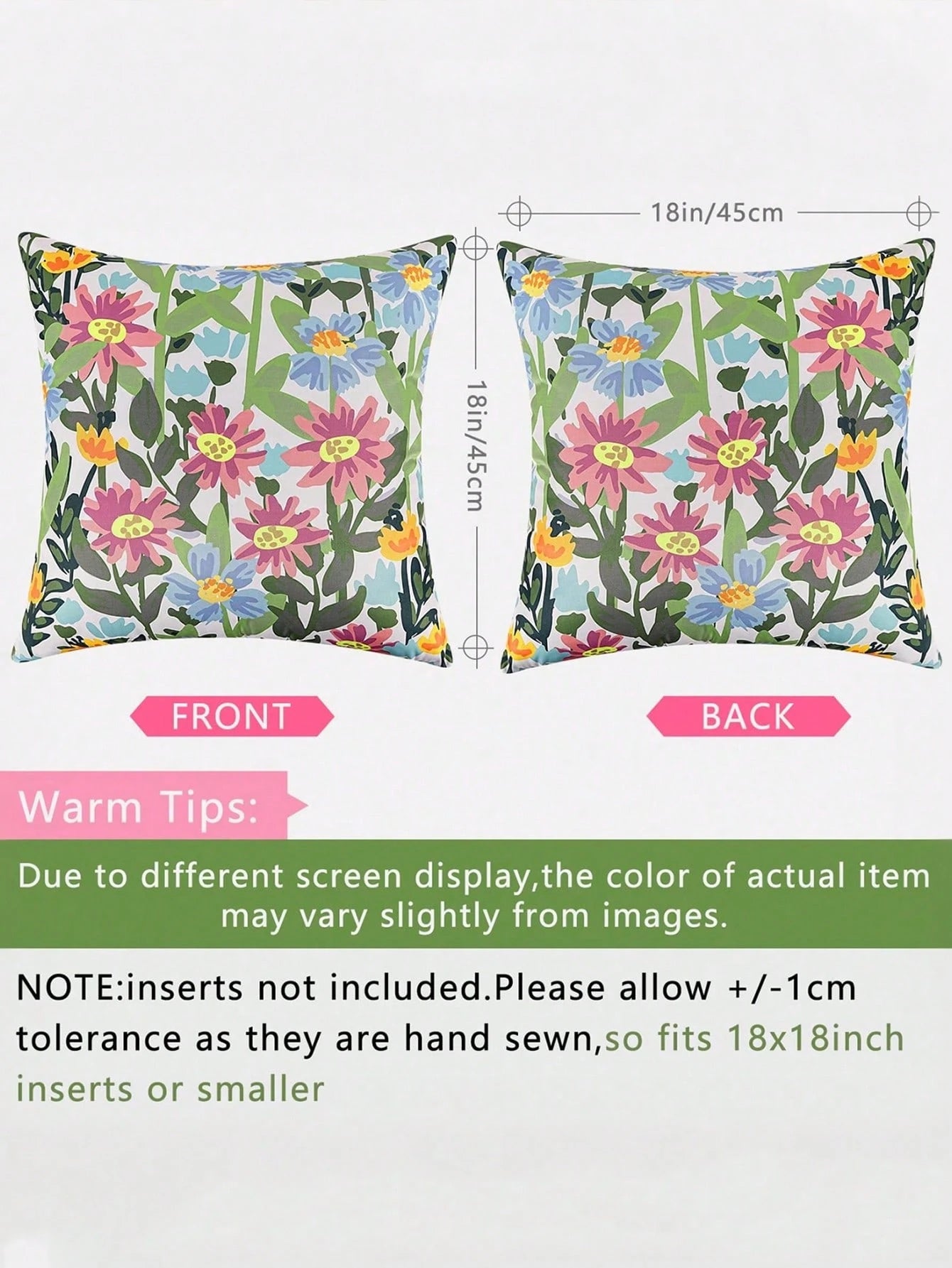Waterproof Floral Outdoor Throw Pillow Cover, Double-Sided Print, Colorful Flowers, Suitable For Sofa, Patio Furniture, Garden, Porch Bench Decoration, Ideal For Daily Use Or Holidays