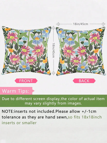 Waterproof Floral Outdoor Throw Pillow Cover, Double-Sided Print, Colorful Flowers, Suitable For Sofa, Patio Furniture, Garden, Porch Bench Decoration, Ideal For Daily Use Or Holidays