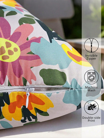 Waterproof Floral Outdoor Throw Pillow Cover, Double-Sided Print, Colorful Flowers, Suitable For Sofa, Patio Furniture, Garden, Porch Bench Decoration, Ideal For Daily Use Or Holidays