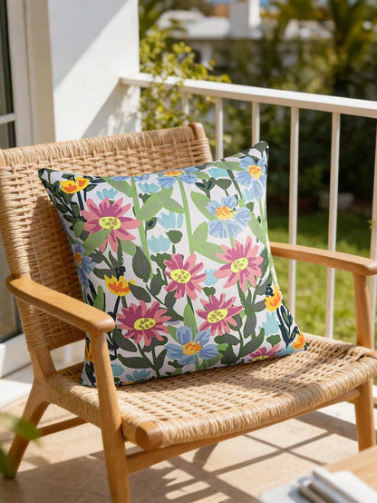 Waterproof Floral Outdoor Throw Pillow Cover, Double-Sided Print, Colorful Flowers, Suitable For Sofa, Patio Furniture, Garden, Porch Bench Decoration, Ideal For Daily Use Or Holidays