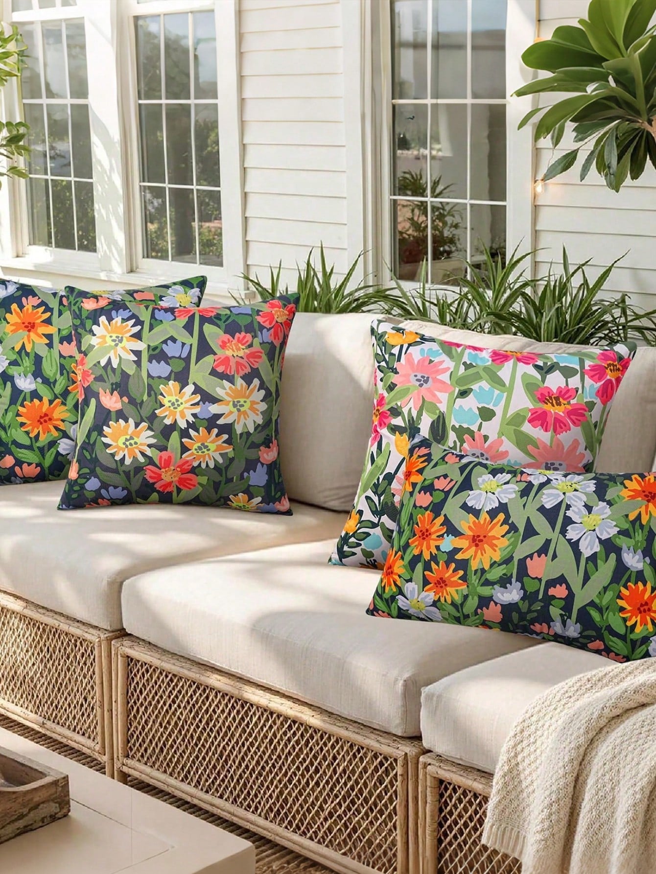 Waterproof Floral Outdoor Throw Pillow Cover, Double-Sided Print, Colorful Flowers, Suitable For Sofa, Patio Furniture, Garden, Porch Bench Decoration, Ideal For Daily Use Or Holidays
